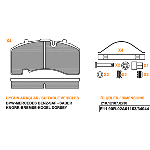 BPW MERCEDES BENZ SAF-SAUER KNORR-BREMSE KOGEL DORSEY 210.1 x 107.8 x 30 mm WVA 29171-29194-29269-29271